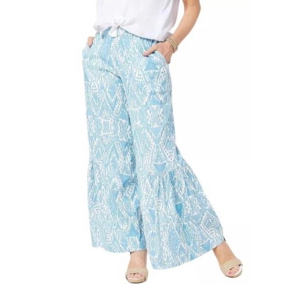 Tolani Collection Rosaleen Blue Aztec Printed Pants Flared Leg Size Small - Picture 2 of 10